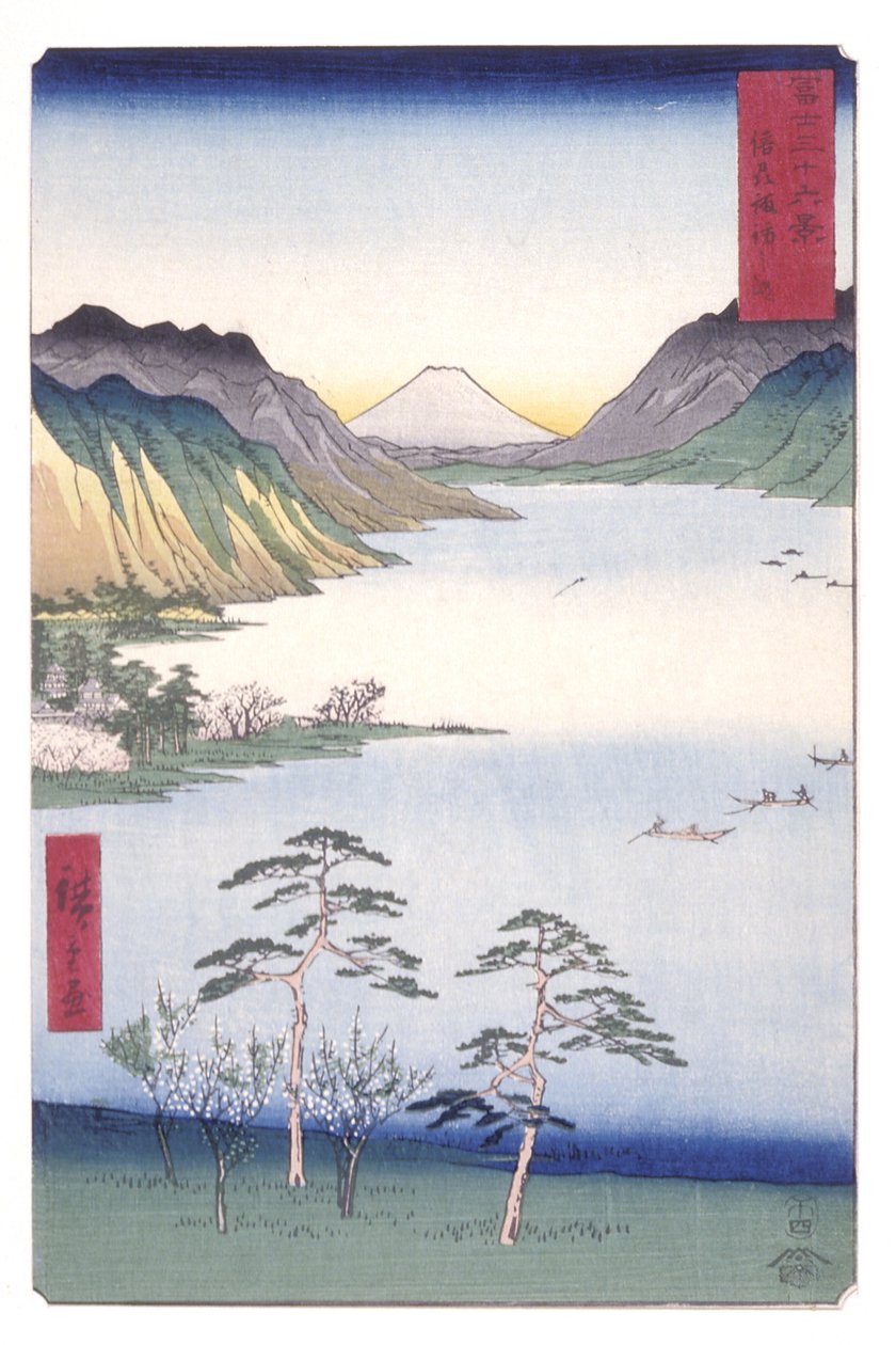 Shinano Shinano P Lovinse (Shinano Suwas barn) av Ando or Utagawa Hiroshige