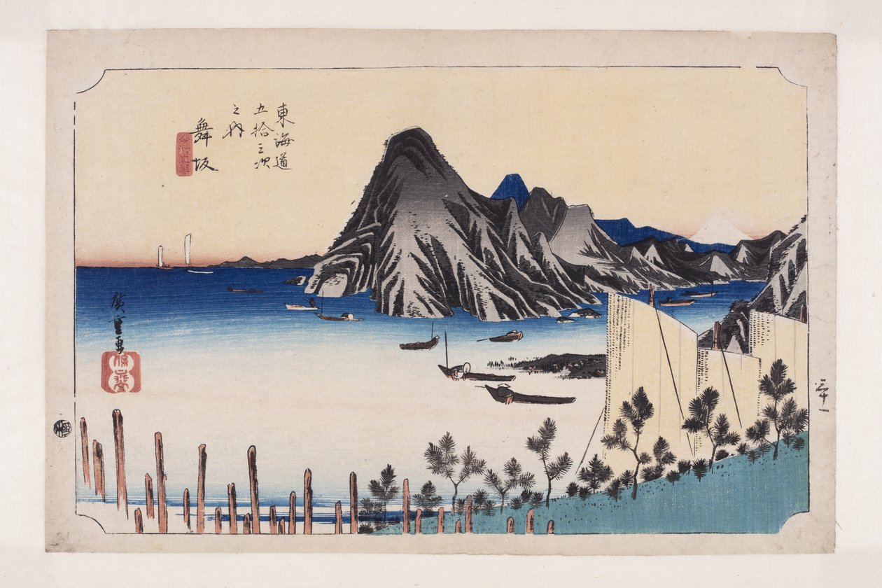 Maisaka: View of Imagiri (Maisaka, Imagiri shinkei) (farget treblokktrykk) av Ando or Utagawa Hiroshige