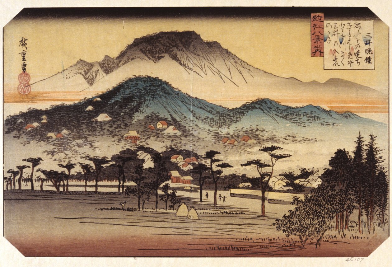 Miidera (farget treblokktrykk) av Ando or Utagawa Hiroshige