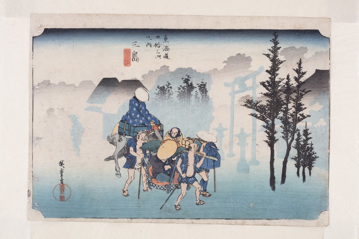 Mishima: Morning Mist (Mishima, asagiri) (farget treblokktrykk) av Ando or Utagawa Hiroshige