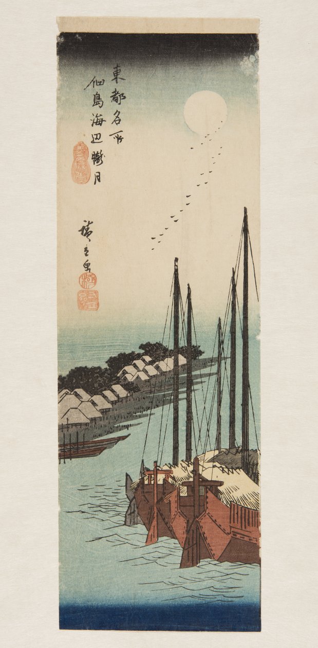 Ikke stiv Moni ght sound te sea t Tsukuda doctor sand (Tsukuda island modified Otsuki) av Ando or Utagawa Hiroshige