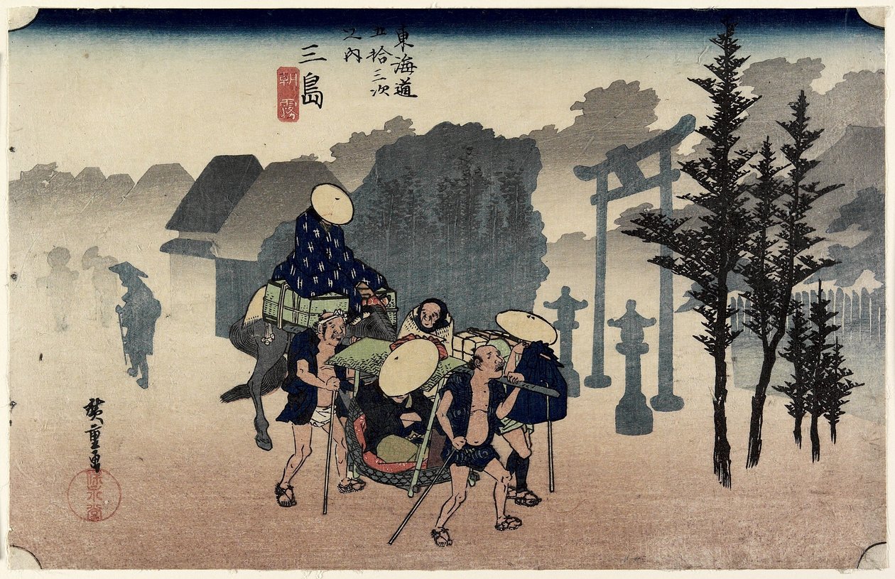 Morning Mist, Mishima, ca. 1833 av Ando or Utagawa Hiroshige