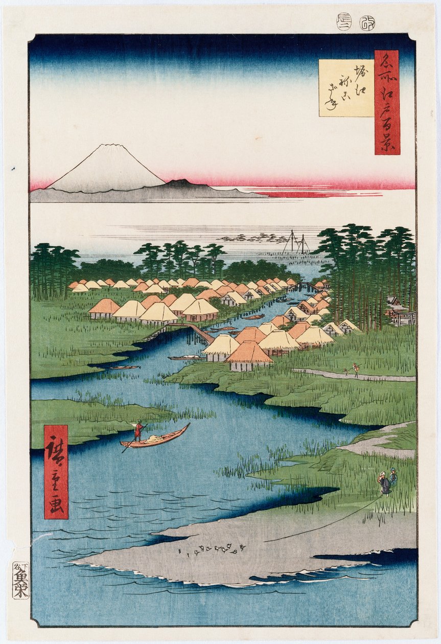 Nekozane at Horikiri", fra serien "One Hundred Views of Famous Places in Edo" av Ando or Utagawa Hiroshige