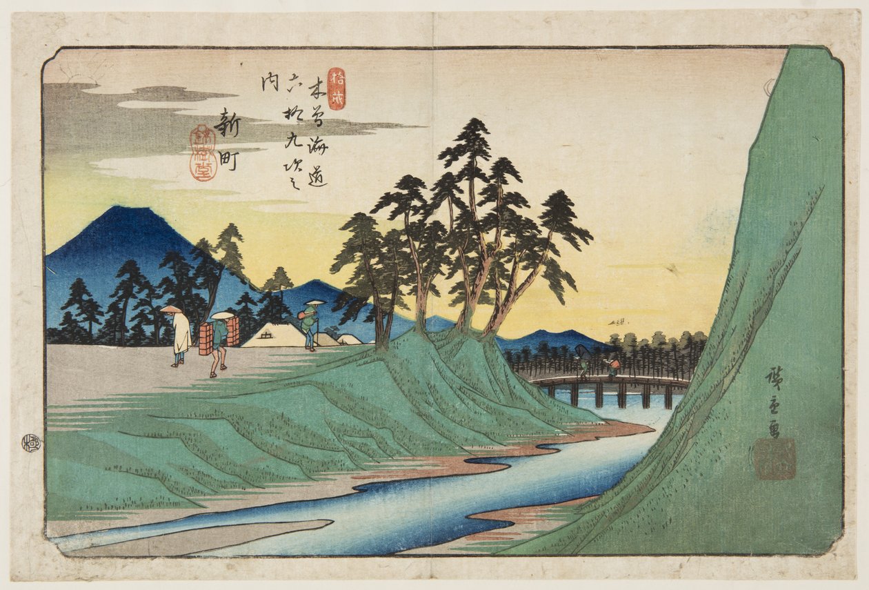 nr. 12, Shinmachi (farget treblokktrykk) av Ando or Utagawa Hiroshige