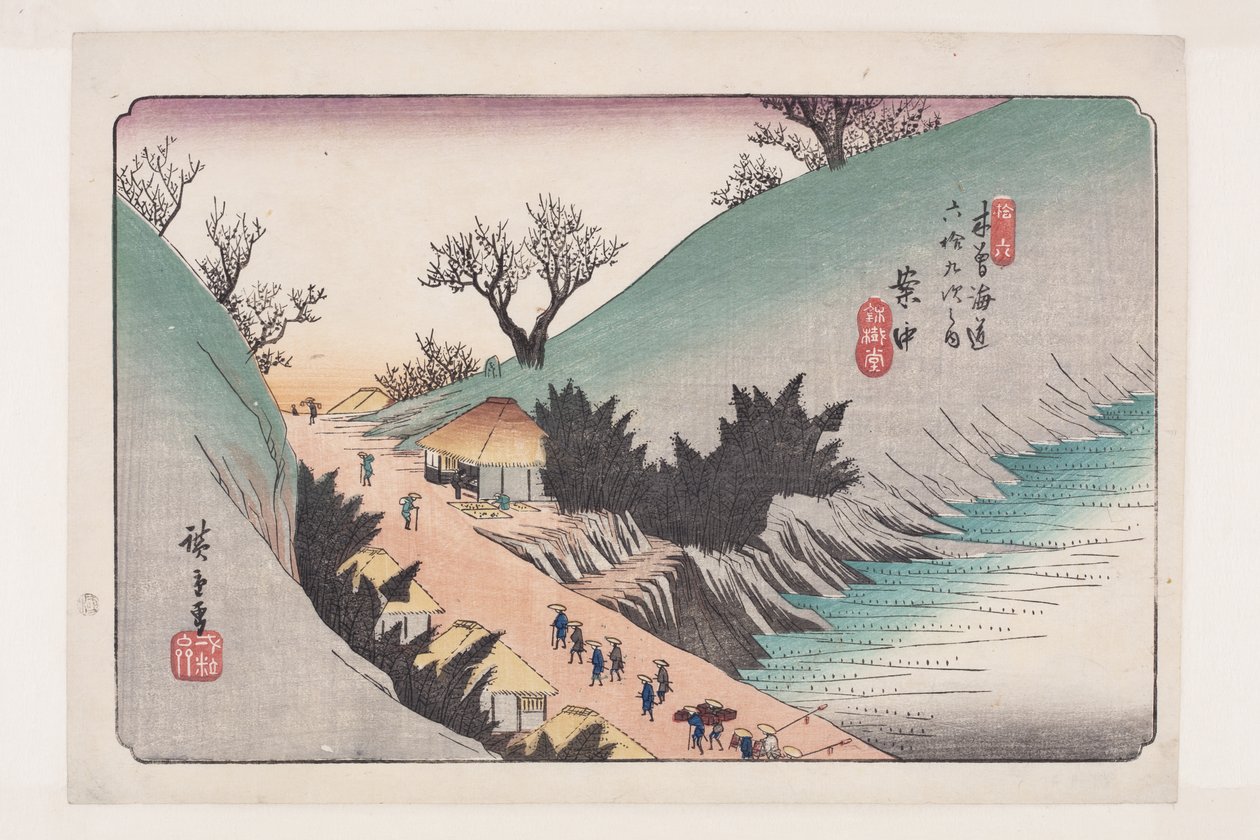 nr. 16, Annaka (farget treblokktrykk) av Ando or Utagawa Hiroshige