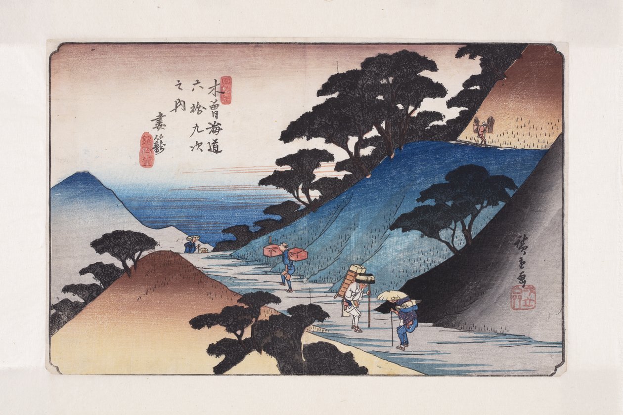 nr. 43, Tsumagome (farget treblokktrykk) av Ando or Utagawa Hiroshige