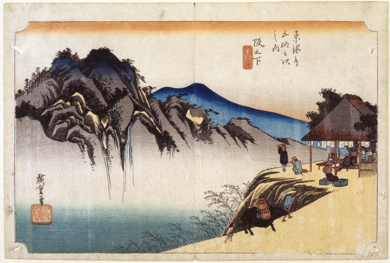 Sakanoshita (fargetresnitt) av Ando or Utagawa Hiroshige