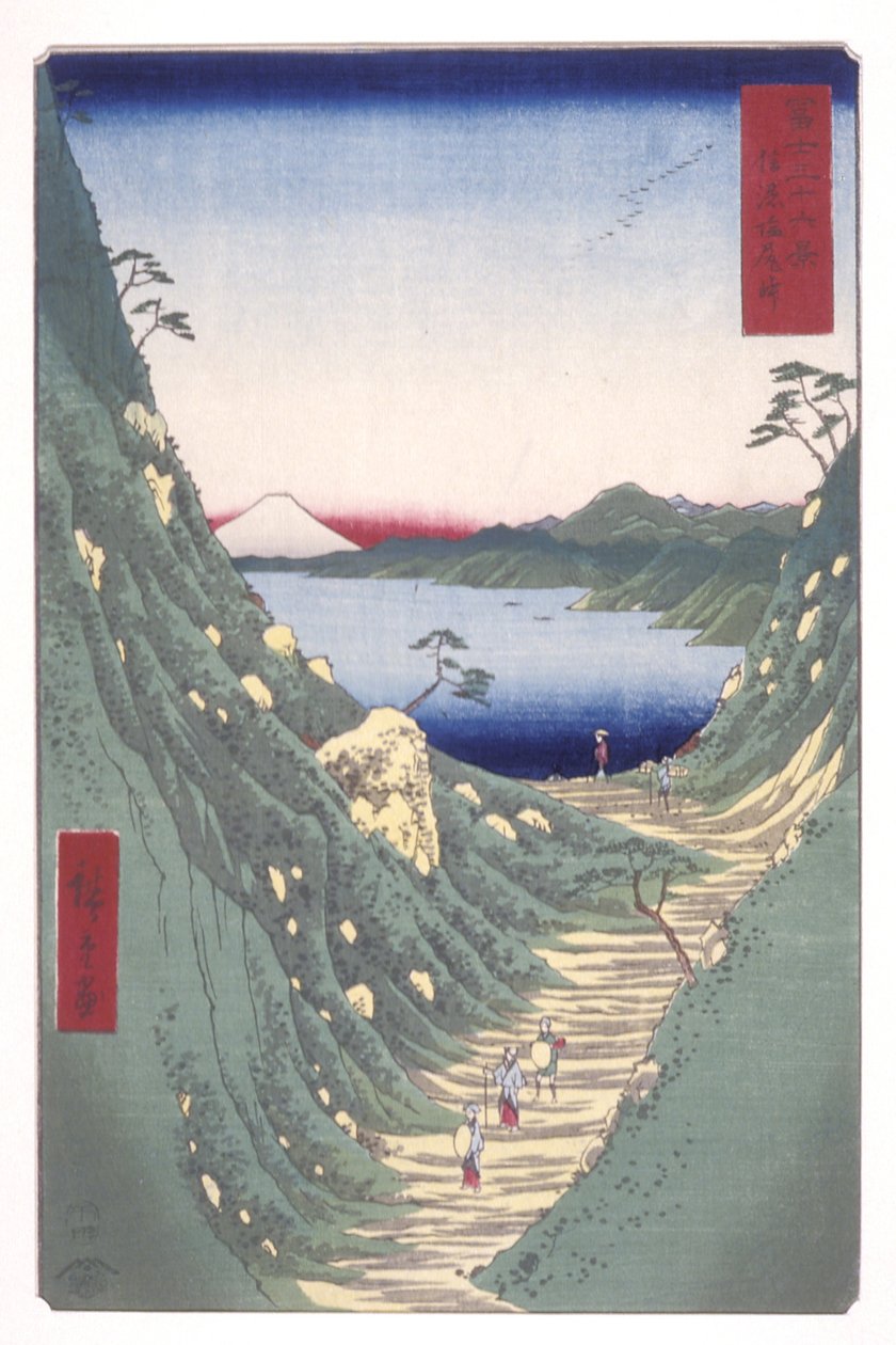 Shiojiri Pass i Shinano-provinsen (Shinano Shiojirit?ge) (farget treblokktrykk) av Ando or Utagawa Hiroshige