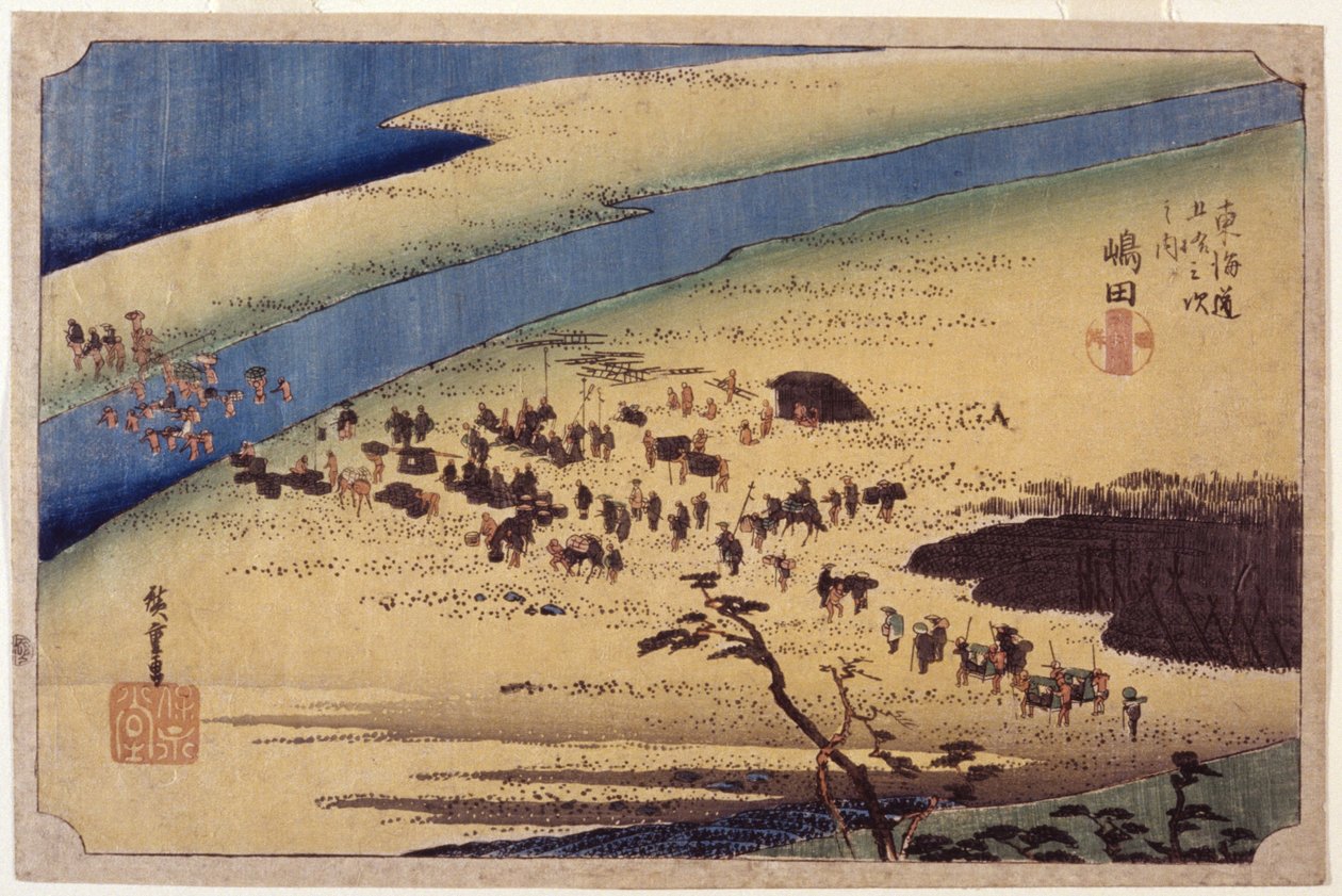 Station 24, Shimada (farget treblokktrykk) av Ando or Utagawa Hiroshige