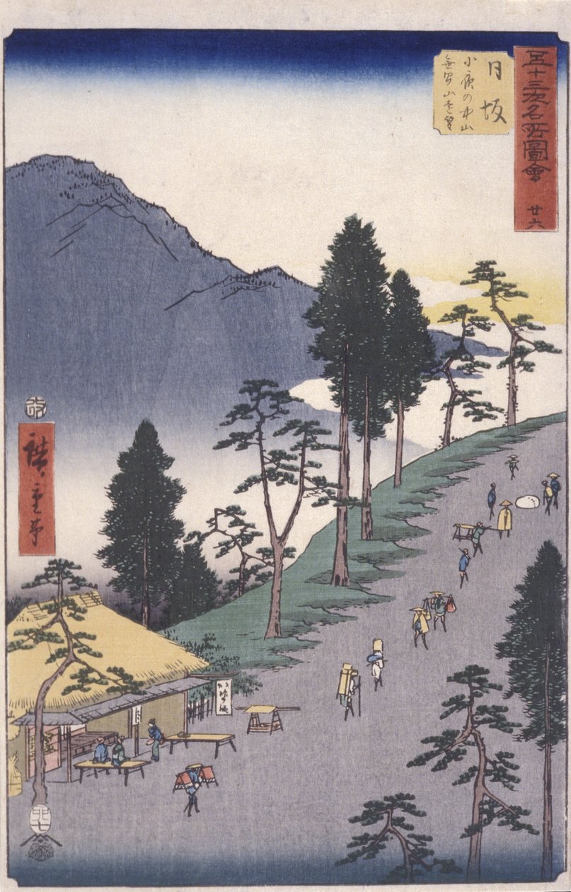 Station 26, Nissaka (farget treblokktrykk) av Ando or Utagawa Hiroshige