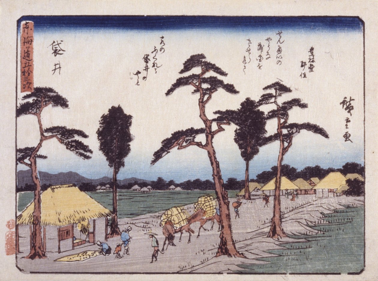 Station 28, Fukuroi (farget treblokktrykk) av Ando or Utagawa Hiroshige
