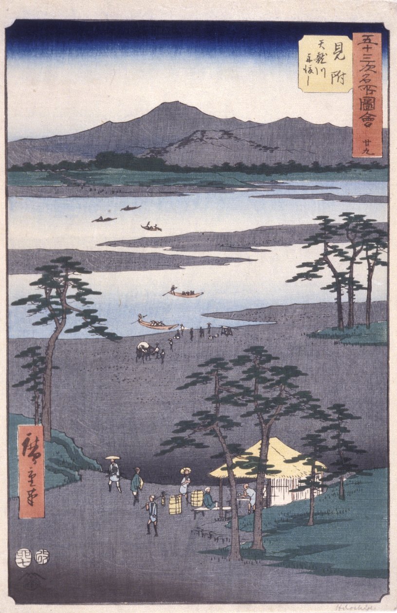 Station 29, Mitsuke (farget treblokktrykk) av Ando or Utagawa Hiroshige