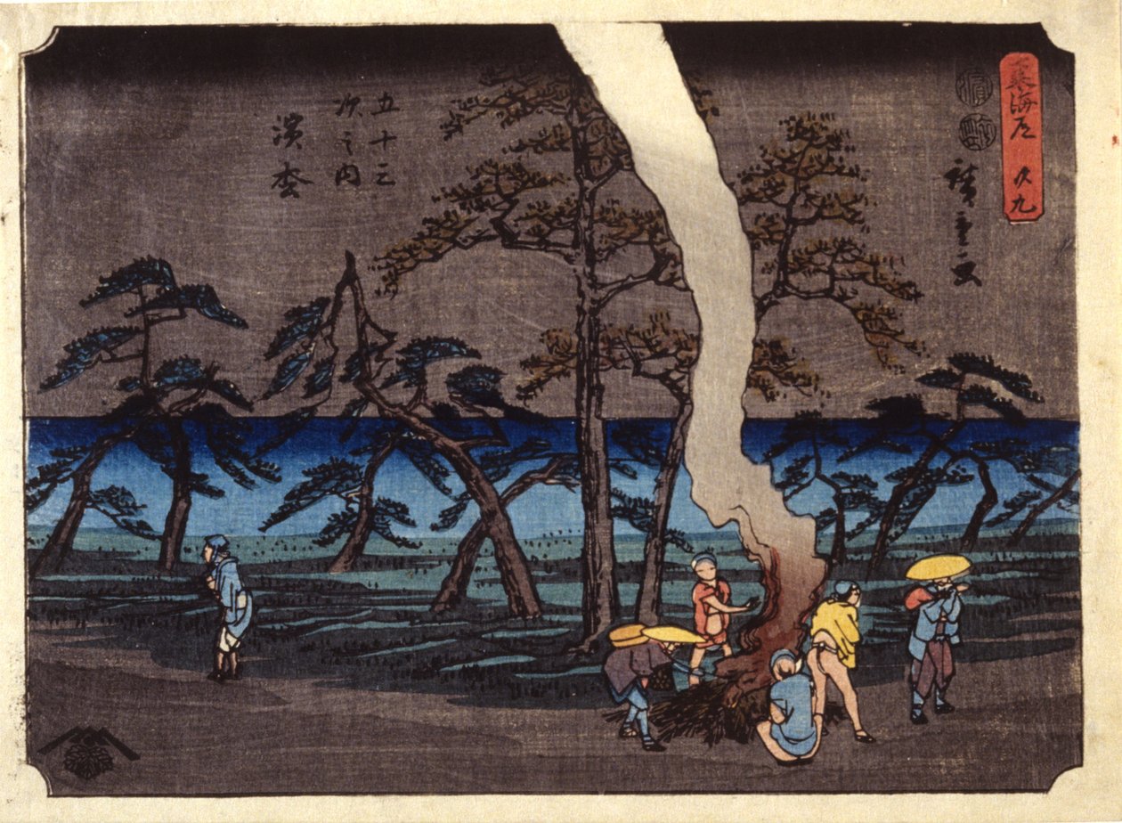 Station 30, Hamamatsu (farget treblokktrykk) av Ando or Utagawa Hiroshige