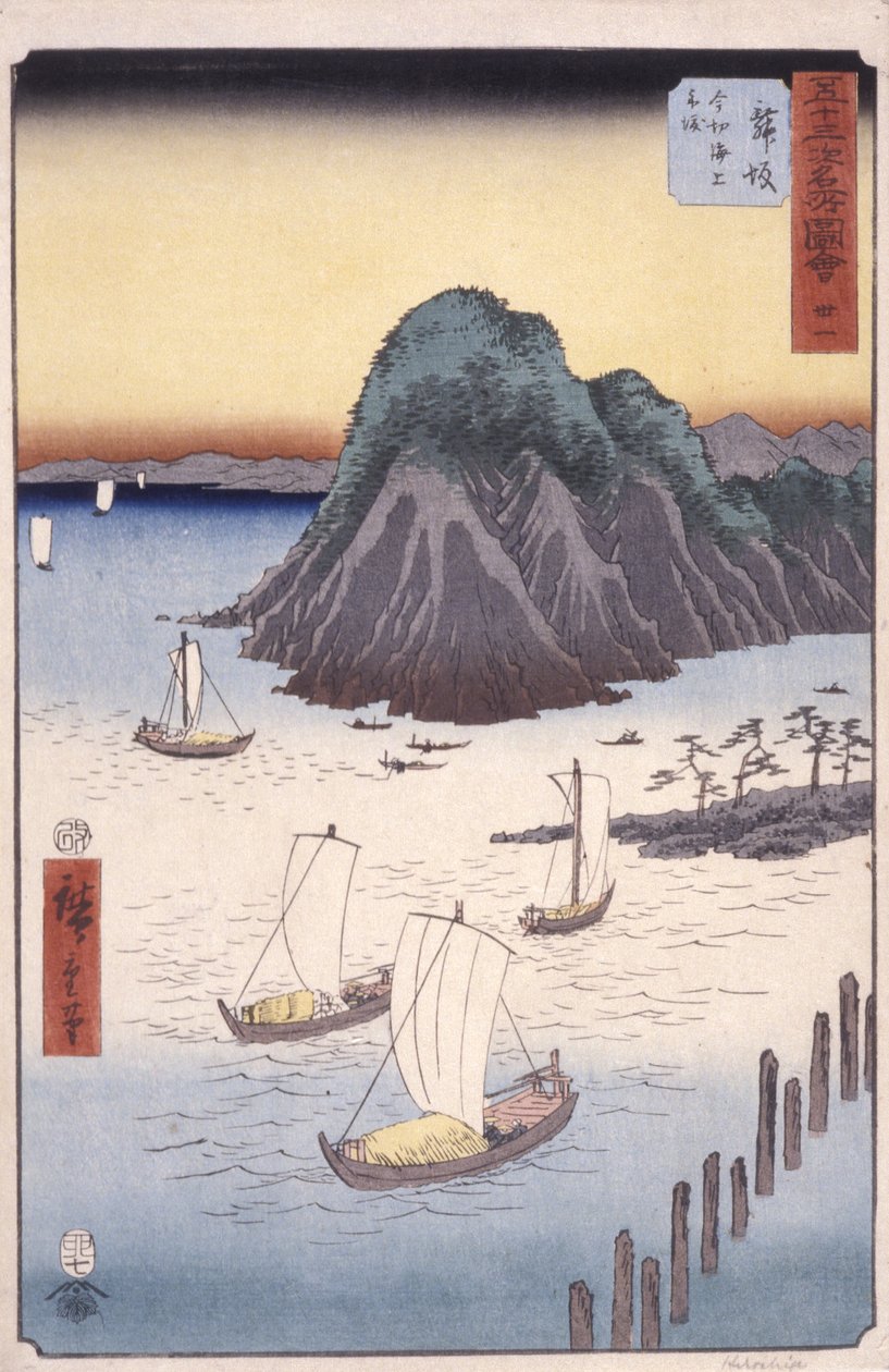 Station 31, Maisaka (farget treblokktrykk) av Ando or Utagawa Hiroshige
