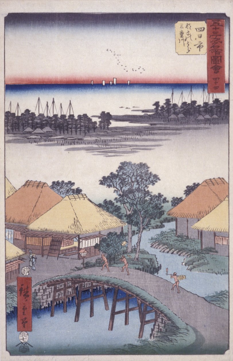 Station 44, Yokkaichi (farget treblokktrykk) av Ando or Utagawa Hiroshige