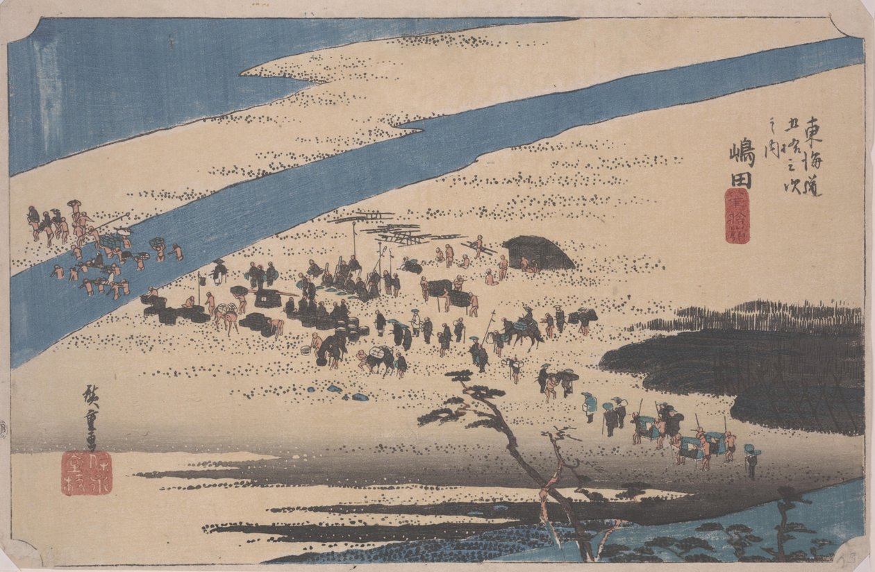 Suruga-bredden ved Oi-elven av Ando or Utagawa Hiroshige