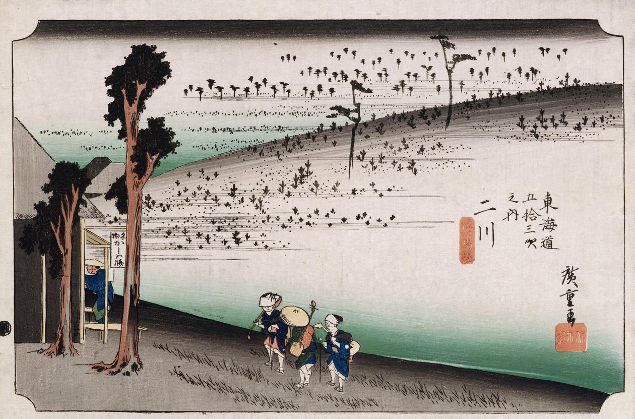 The Monkey Plateau, Futagawa", fra serien "The Fifty-Three Stations of the Tokaido" av Ando or Utagawa Hiroshige