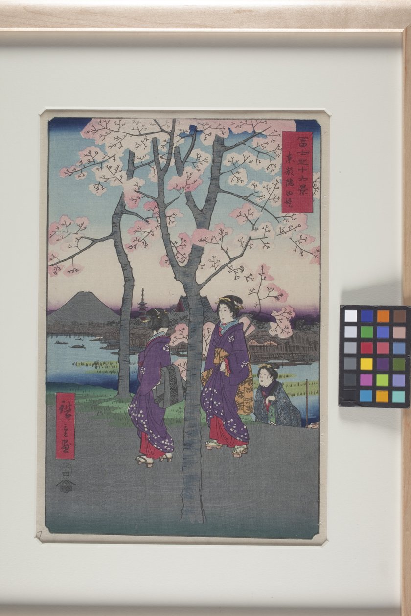 Sumida Embankment In The Eastern Capital (T?to: Sumida Tei) (farget treblokktrykk) av Ando or Utagawa Hiroshige