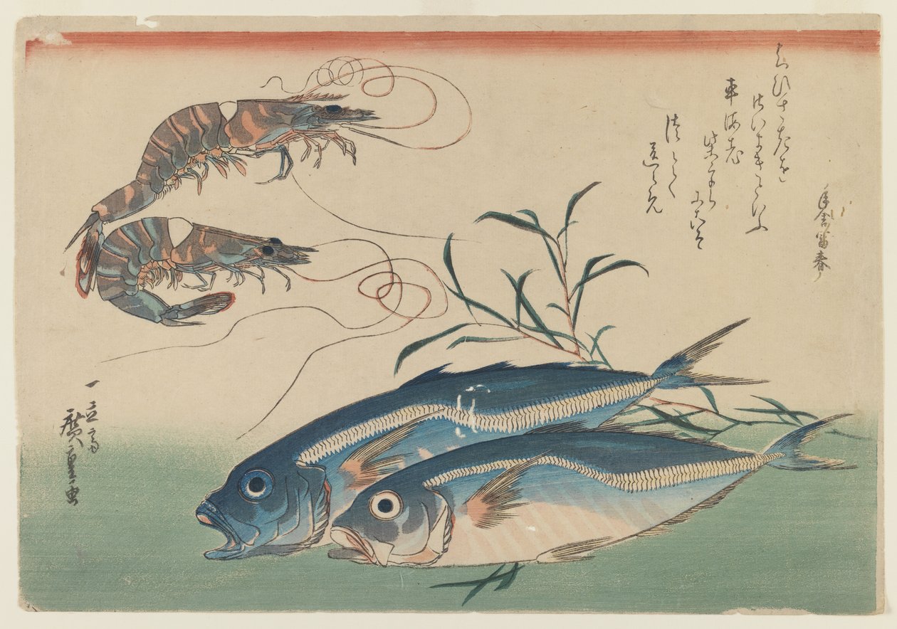To reker med to hestemakreller, ca. 1832-33 (farget treblokk på papir) av Ando or Utagawa Hiroshige