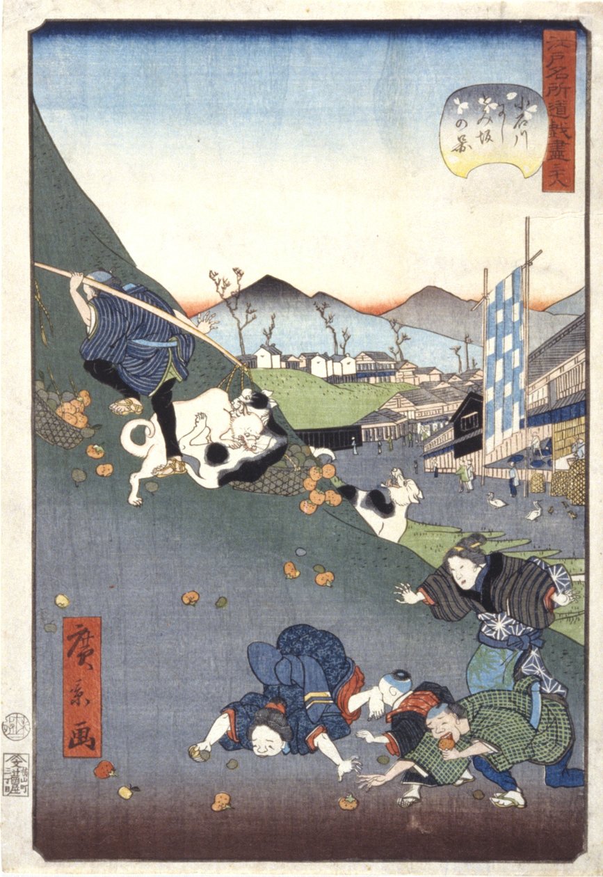 Vis w av Nishitomizaka-medlem Koishikawa (38) (Koishikawa Nishitomizaka system 38) av Ando or Utagawa Hiroshige