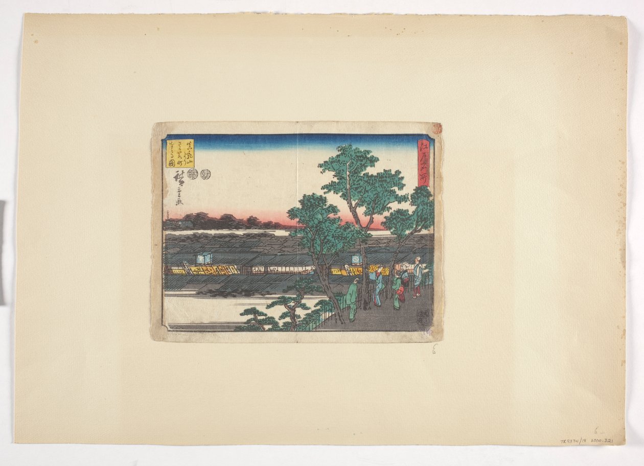 Utsikt over Saruwakacho fra Matsuchiyama (fargetresnitt) av Ando or Utagawa Hiroshige