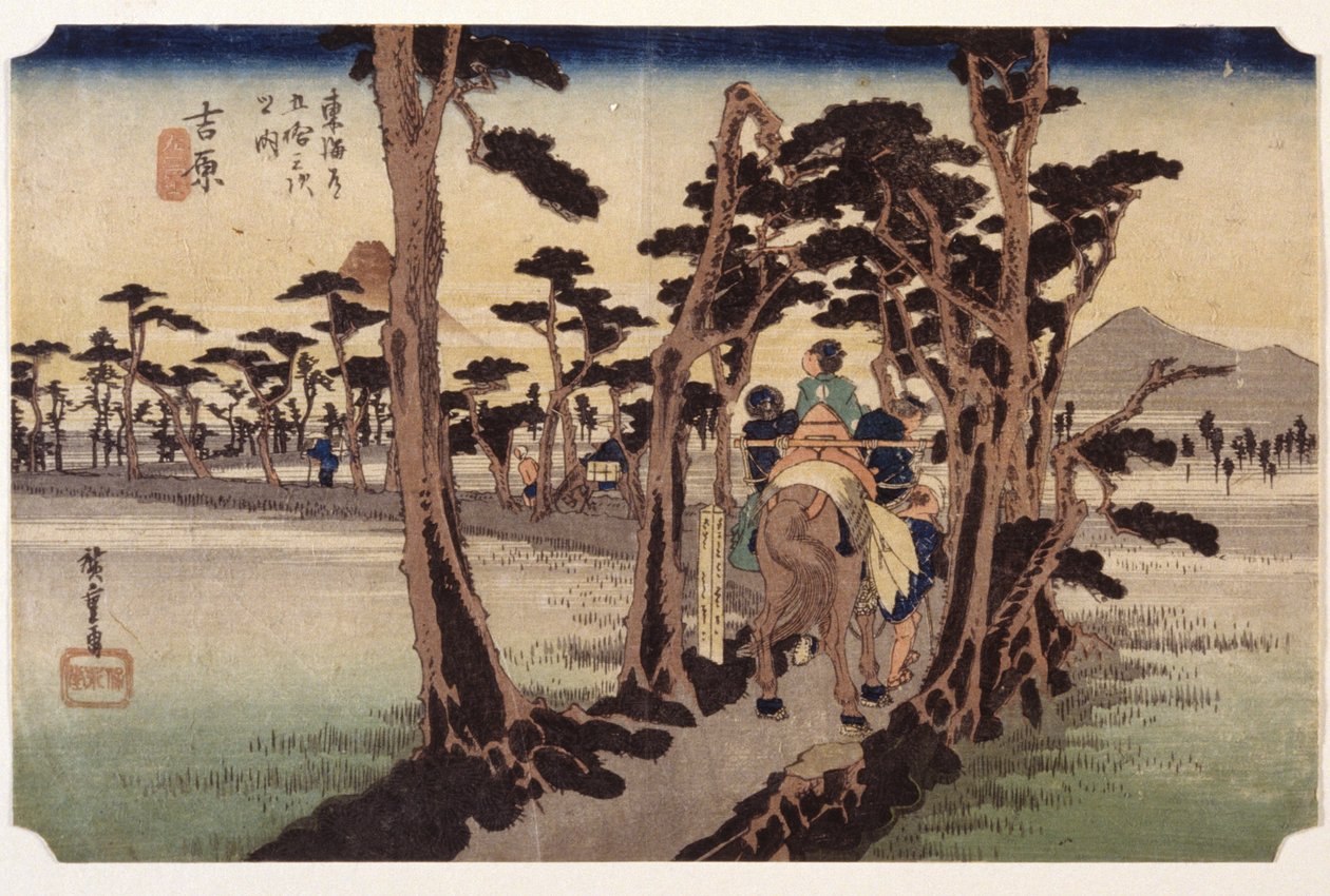 Yoshiwara, Fuji fra venstre av Ando or Utagawa Hiroshige