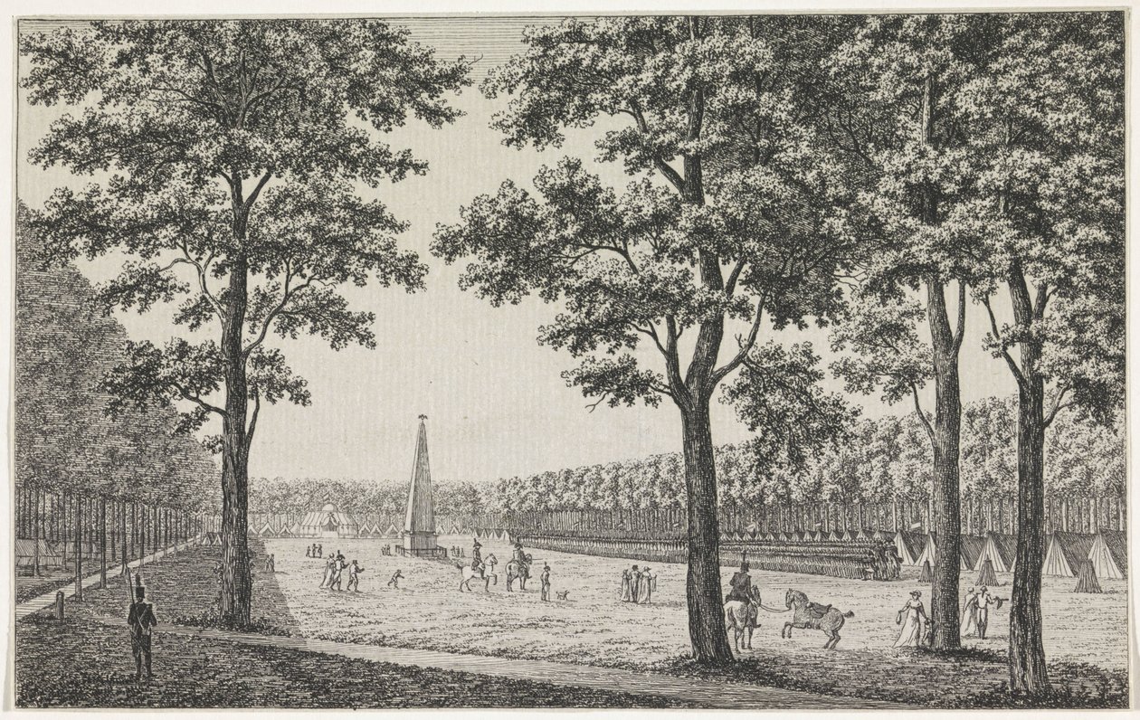 Utsikt over den franske leiren på Malieveld i Haag til ære for tiltredelsen av Louis Napoleon til tronen av André