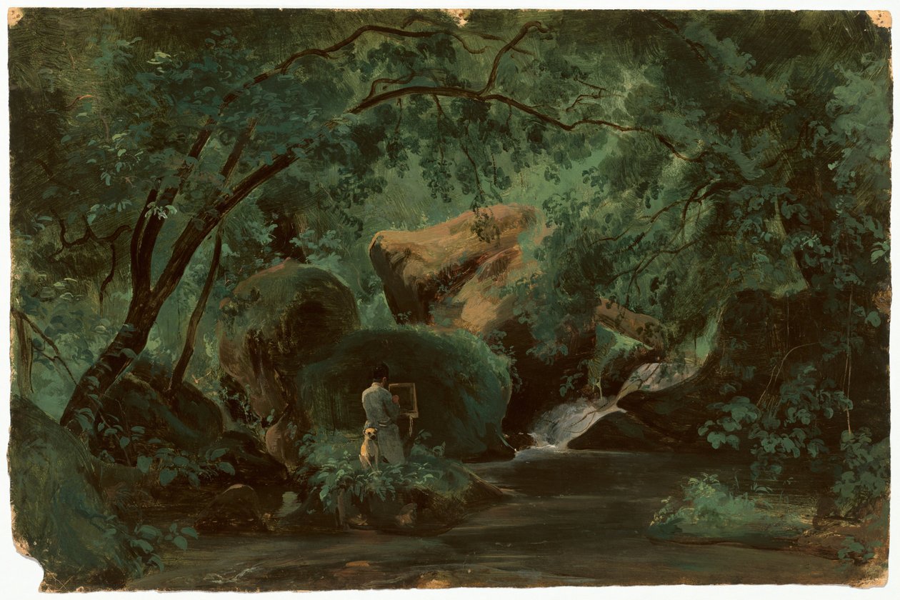Skoginteriør med en maler, Civita Castellana, 18251830. av André Giroux