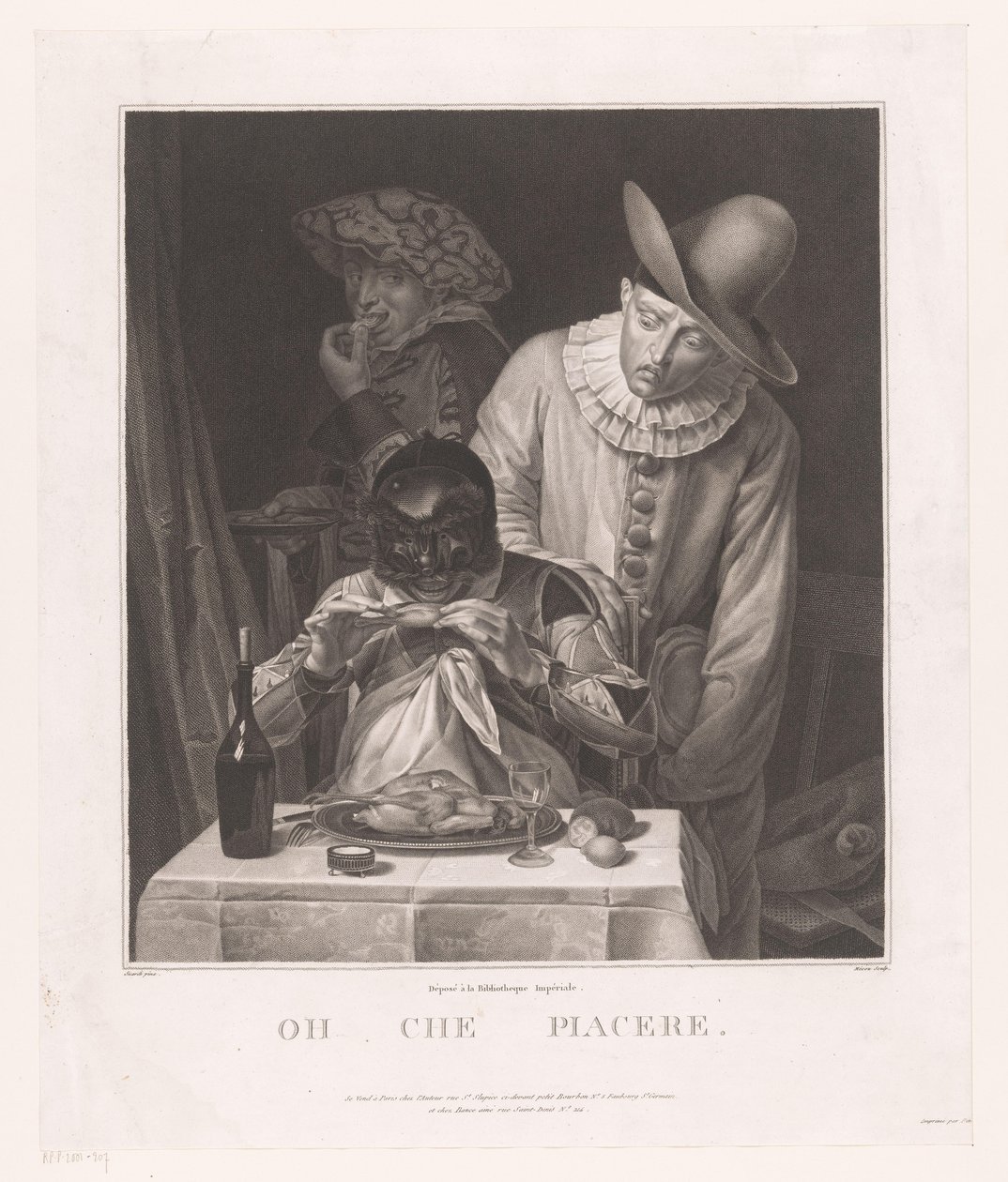 Maskert mann med Pierrot og mann med hatt Oh che piacere (tittel på objekt) av André Joseph Mécou