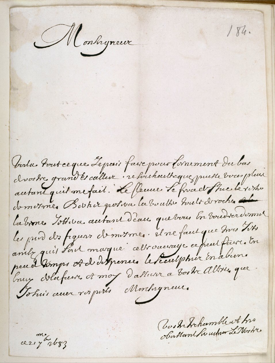 Brev fra Le Nôtre til Grand Condé av Andre Le Notre