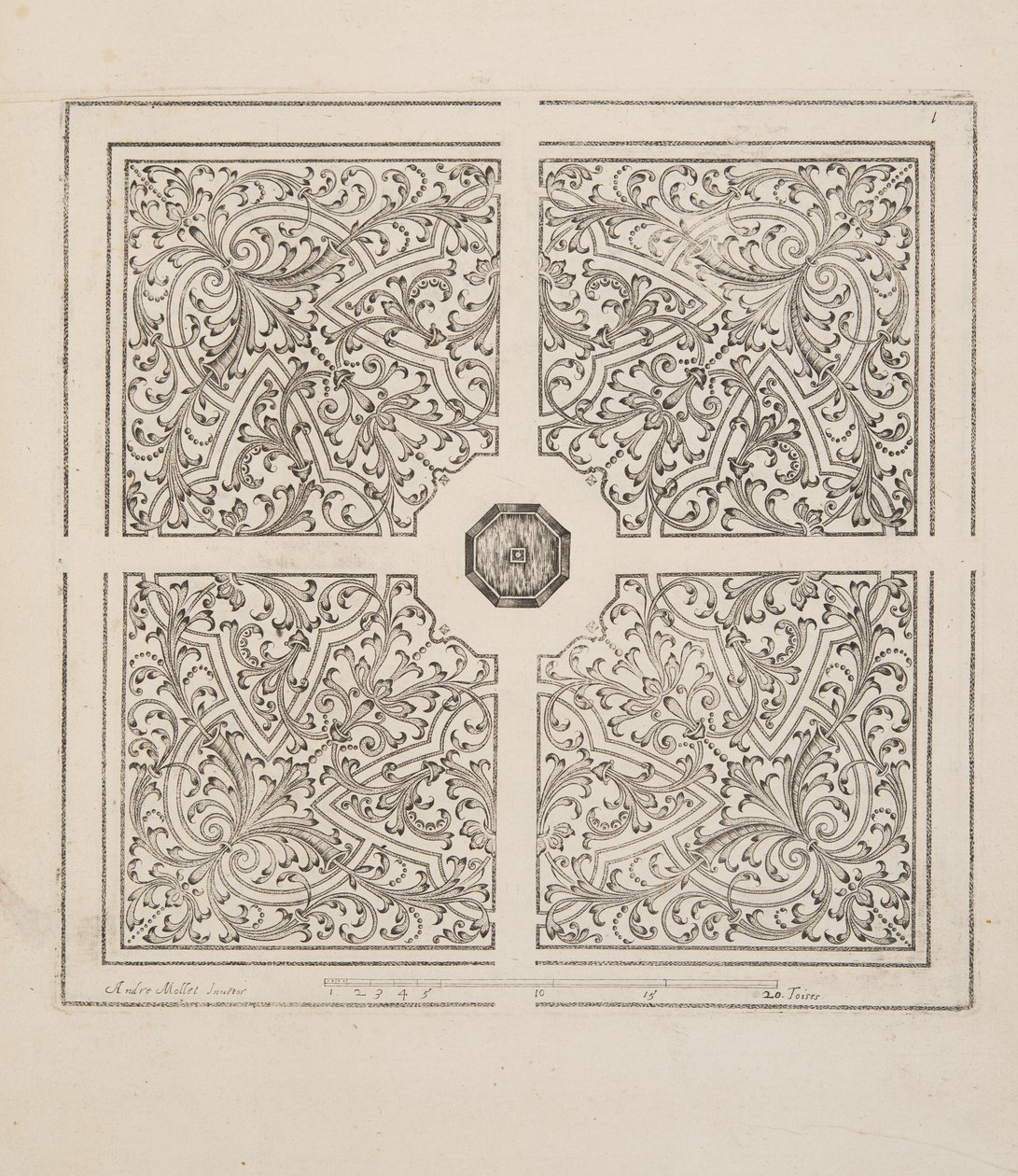 Design for Parterre, fra Theatre des Plans et Jardinages, pub.1652 (gravering) av André Mollet