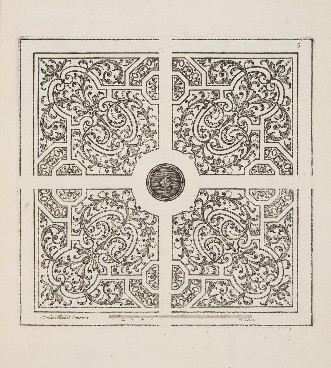Design for Parterre, fra Theatre des Plans et Jardinages, pub.1652 (gravering) av André Mollet