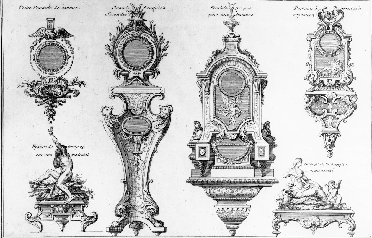 Klokkebokser og pidestaller av André-Charles Boulle, trykk laget av Pierre-Jean Mariette av Andre Charles Boulle