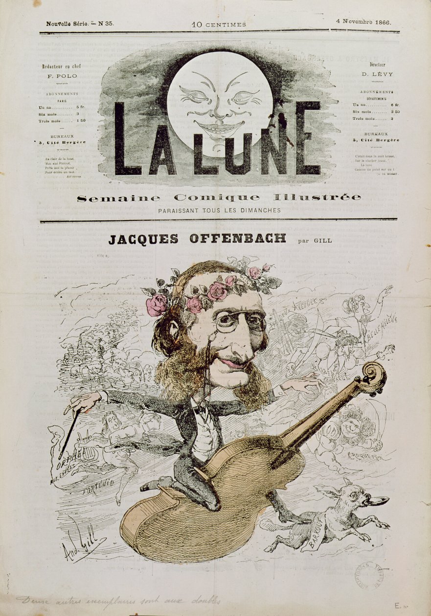 Forside av 'La Lune', med en karikatur av Jacques Offenbach (1819-80) 4. november 1866 av Andre Gill