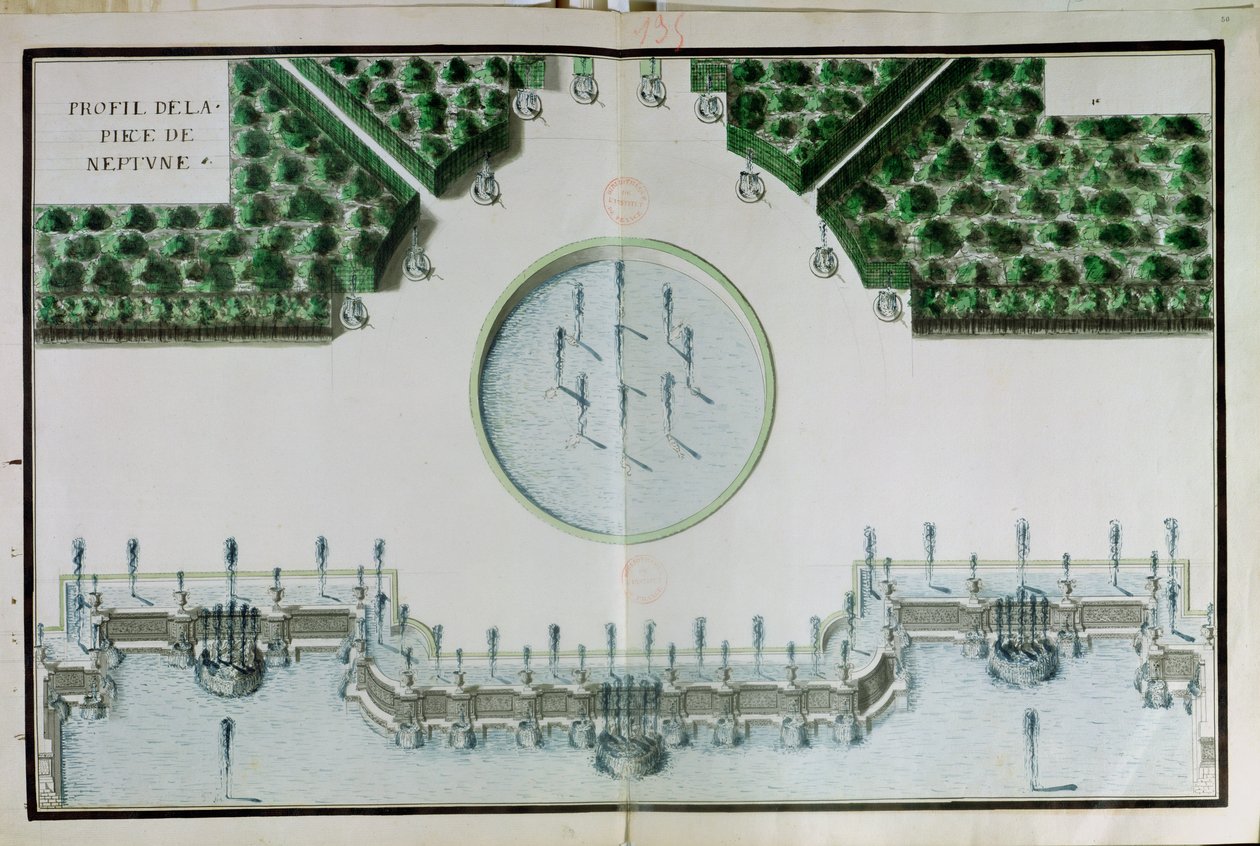 Ms 130750 Design for Piece de Neptune i Versailles av Andre Le Notre
