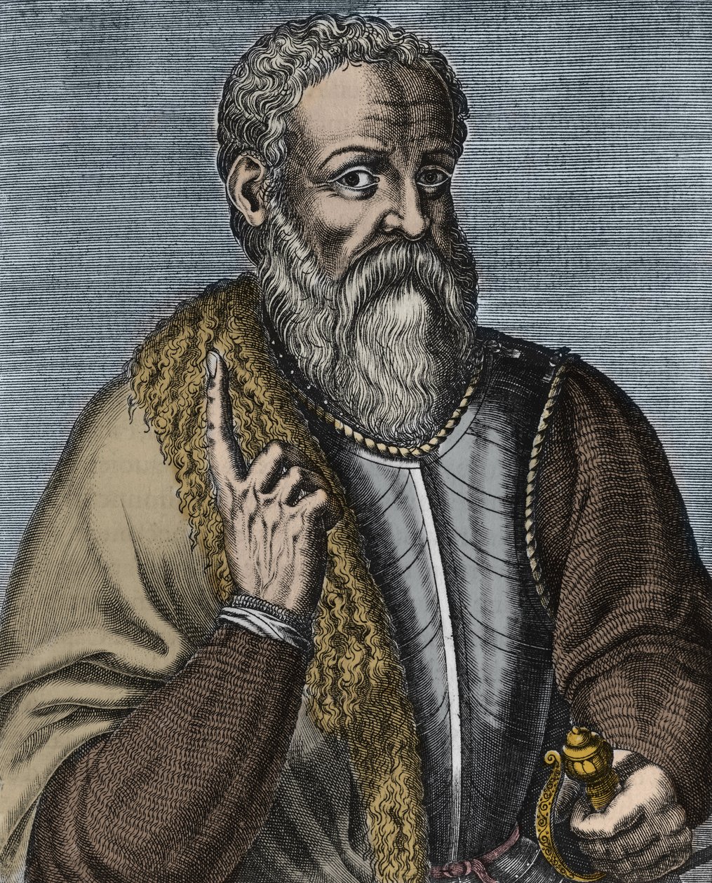 Hernando Cortez eller Cortes (1485-1547) Spansk conquistador-gravering etter Andre Thevet (1516-1590) - Portrett av conquistador Hernan (ou Hernando) Cortes ou Fernand Cortez (1485-1547) av Andre (after) Thevet