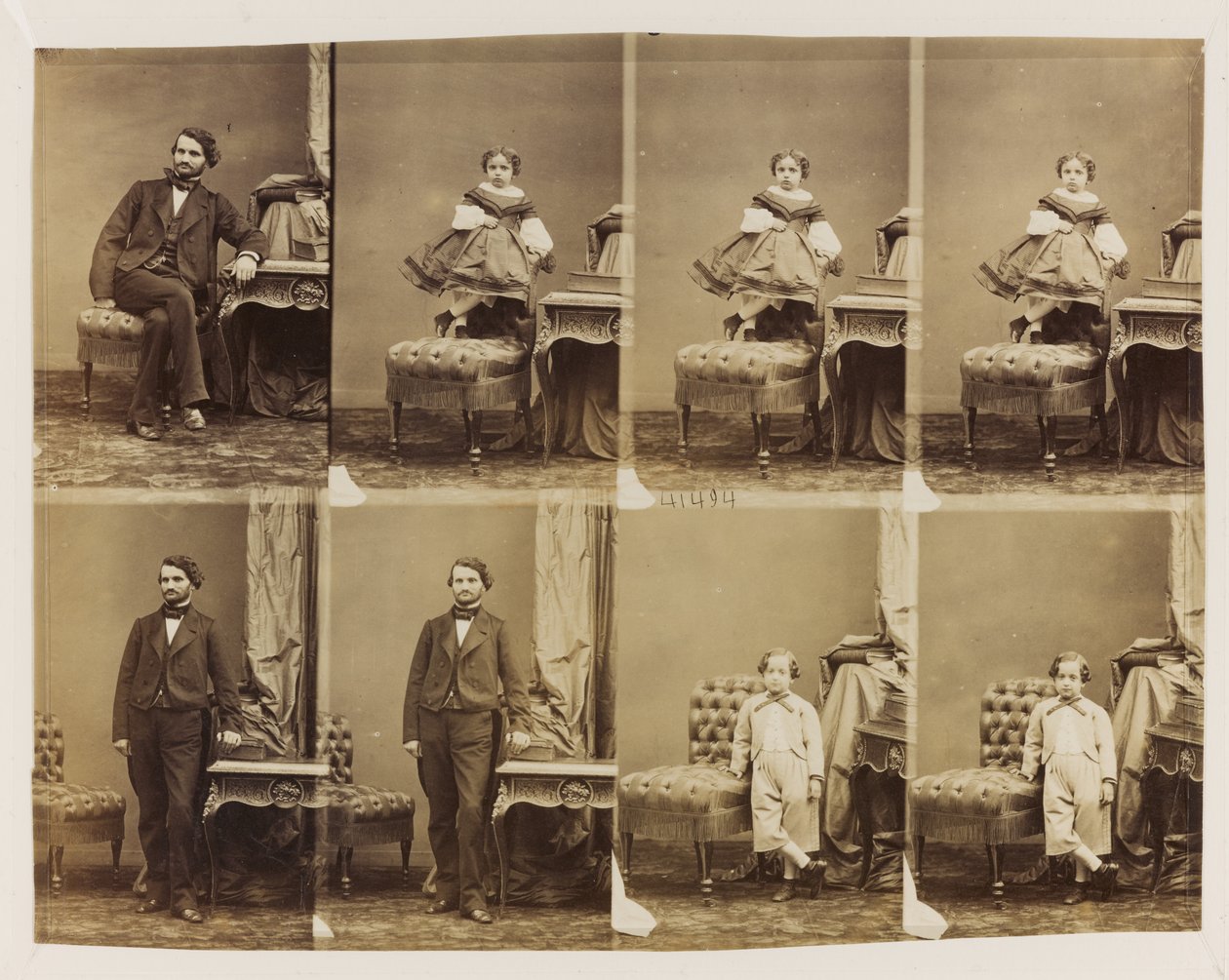 Sittende portretter 41494: Doktor Magnan og hans sønn og datter, ca. 1861 (albumintrykk (8 ukuttede visittkort)) av Andre Adolphe Eugene Disderi
