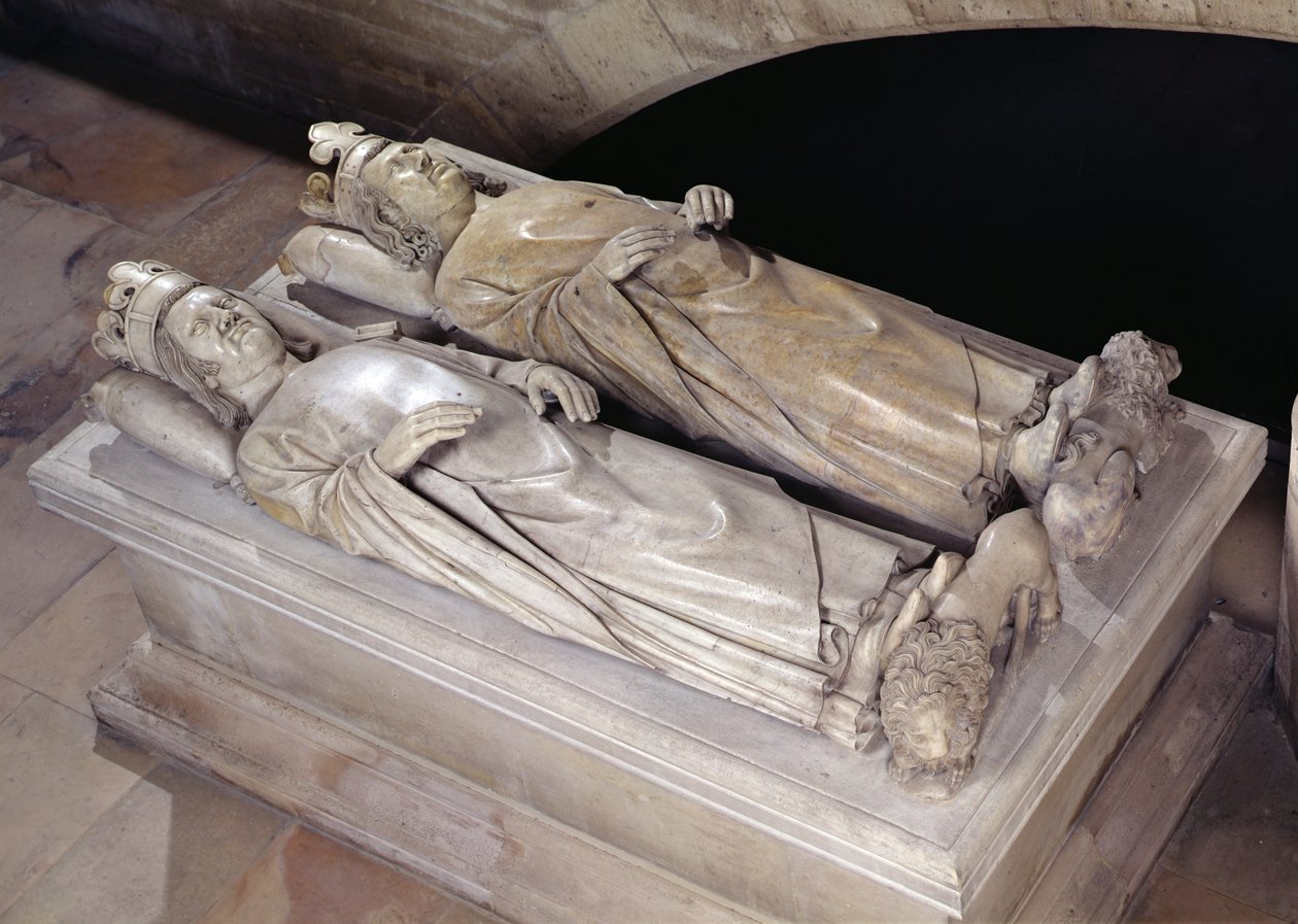 Skulpturer av Philippe VI (1293-1350) de Valois og Jean II (1319-64) Le Bon (marmor) av Andre Beauneveu