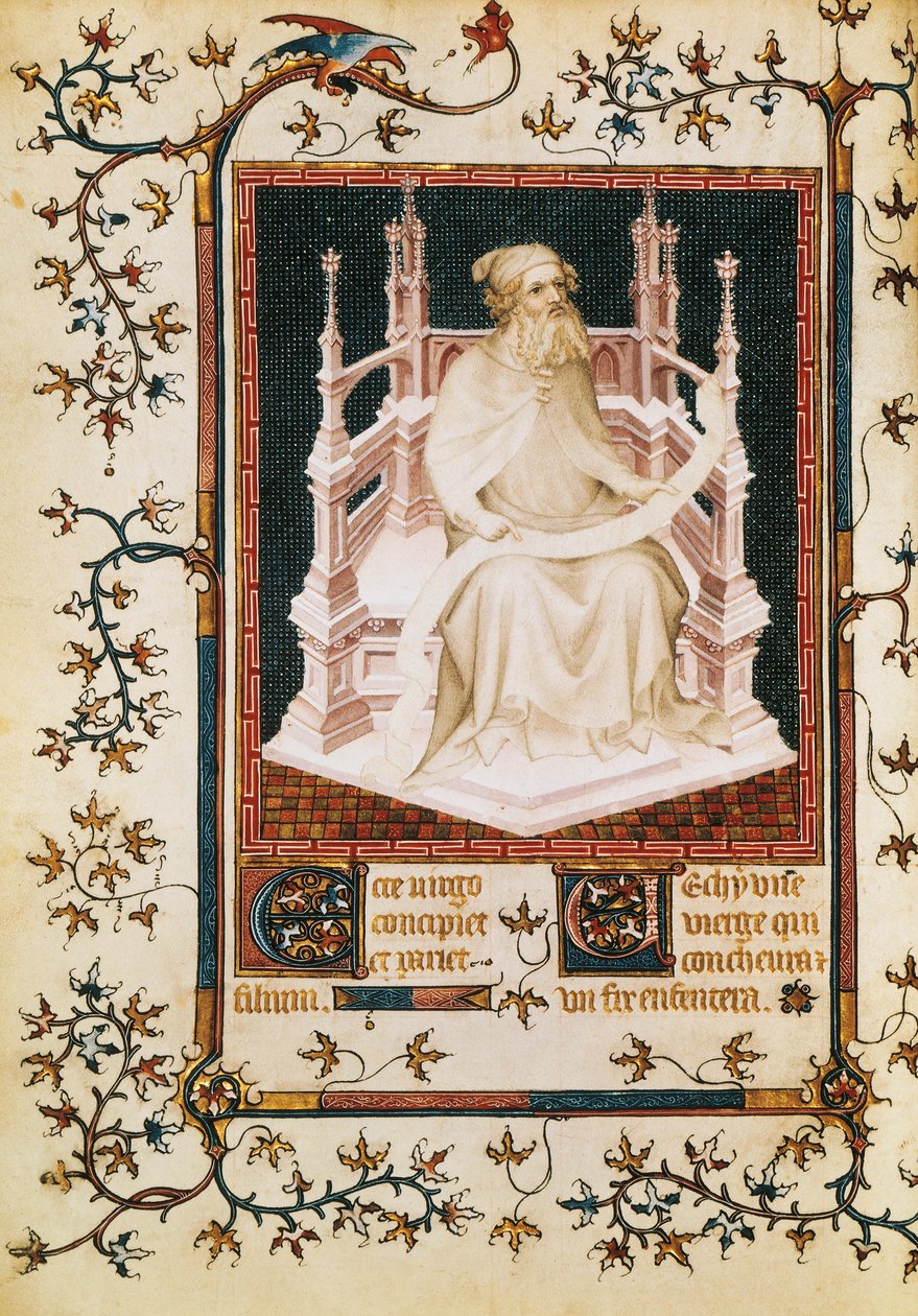 Profeten Jesaja, miniatyr fra Salteren, av Andre Beauneveu for hertugen av Berry, manuskript, Frankrike. av Andre Beauneveu