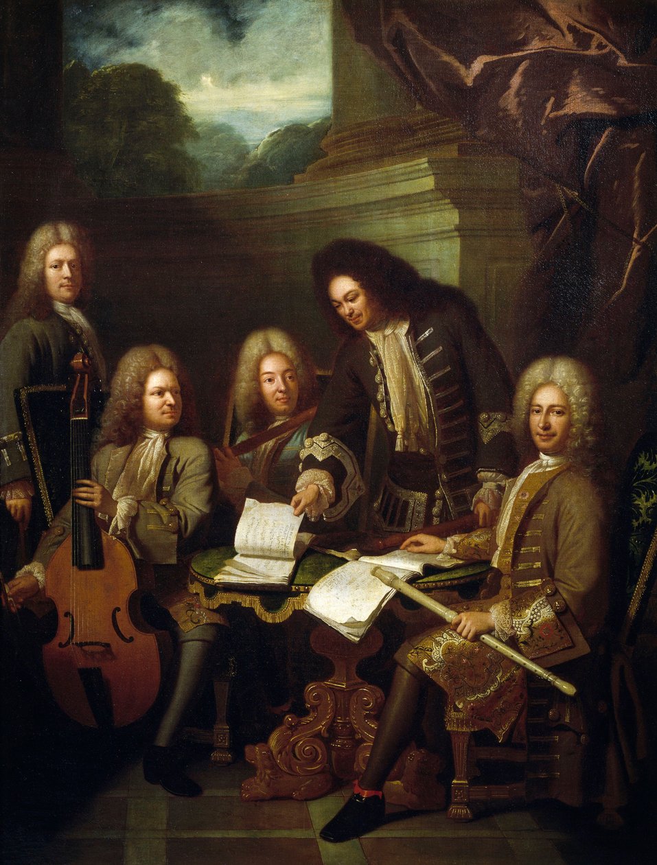 Komponist Michel de la Barre som regisserte Marin Marais og fløytister i Chamber of King av Andre Bouys