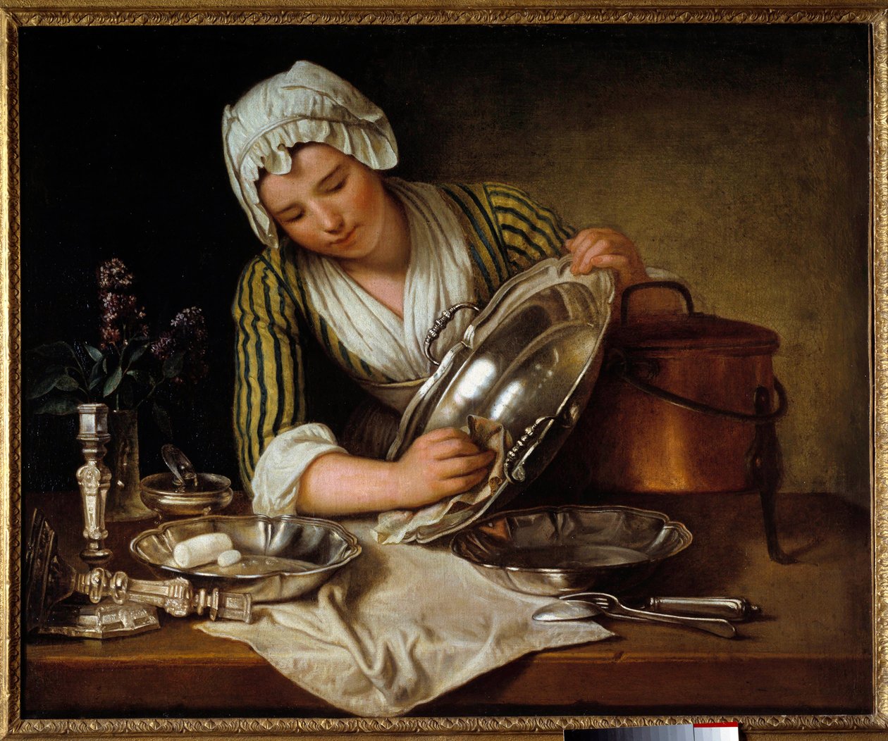 Servante asticant en rett eller "" La recureuse"" Maleri av Andre Bouys (1656-1740) 1737 Paris, Dekorativ kunst - Hustjener som polerer sølvet (eller "" La Recureuse"). Maleri av Andre Bouys (1656-1740) av Andre Bouys