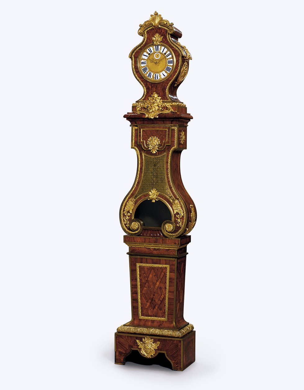 En Regency ormolu-montert kvartslående klokke, ca. 1720 (ormolu, messinginnlegg, tonet horn og kingwood) av Andre Charles (attr. to) Boulle