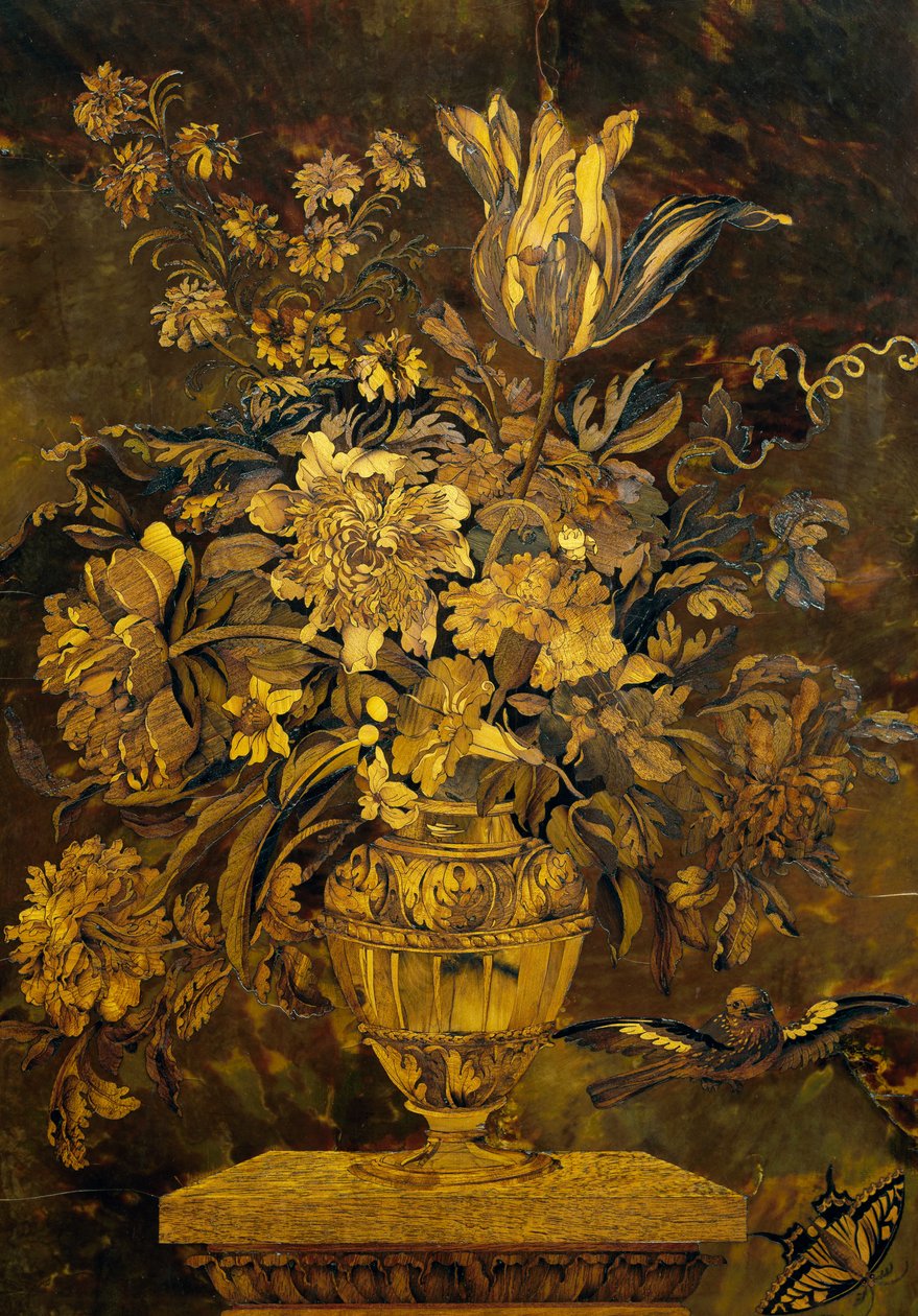 Marquetry-innlegg på skapdør i ibenholt, av Andre-Charles Boulle (1642-1732), Frankrike av Andre Charles Boulle