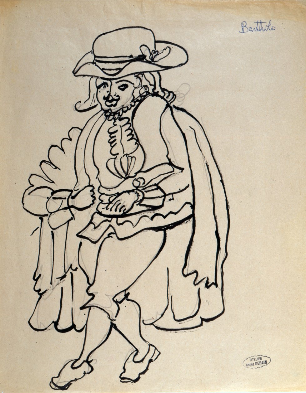 Kostymedesign for Bartholo, for en forestilling av «Barberen i Sevilla» i Paris (penn og blekk og blyant på papir) av Andre Derain