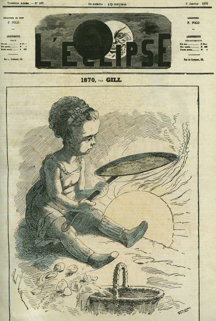 1870, sosialt kjøkken: en liten jente lager en pannekake i en komfyr som varmes opp av solen. Omslag i "" L