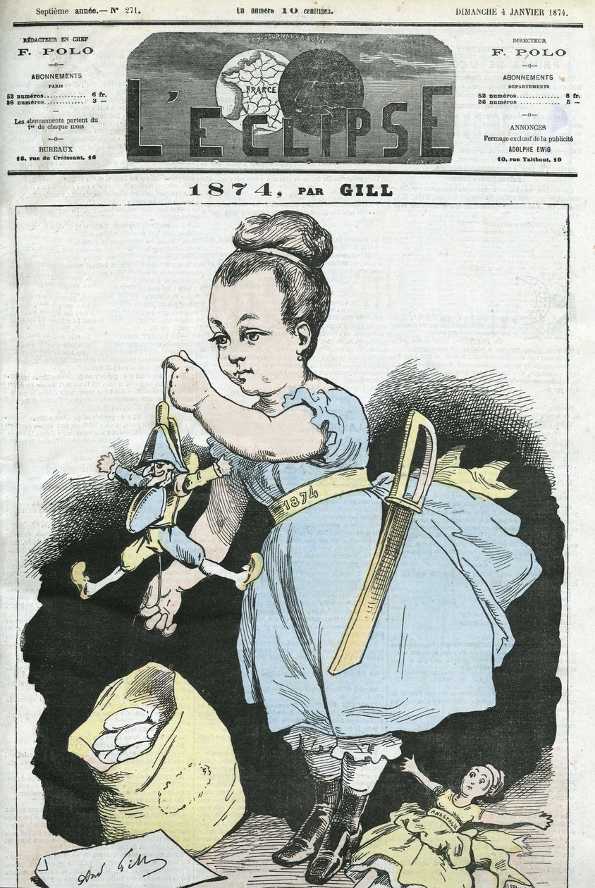 1874: en kvinne manipulerer en dukke. Omslag i "" L