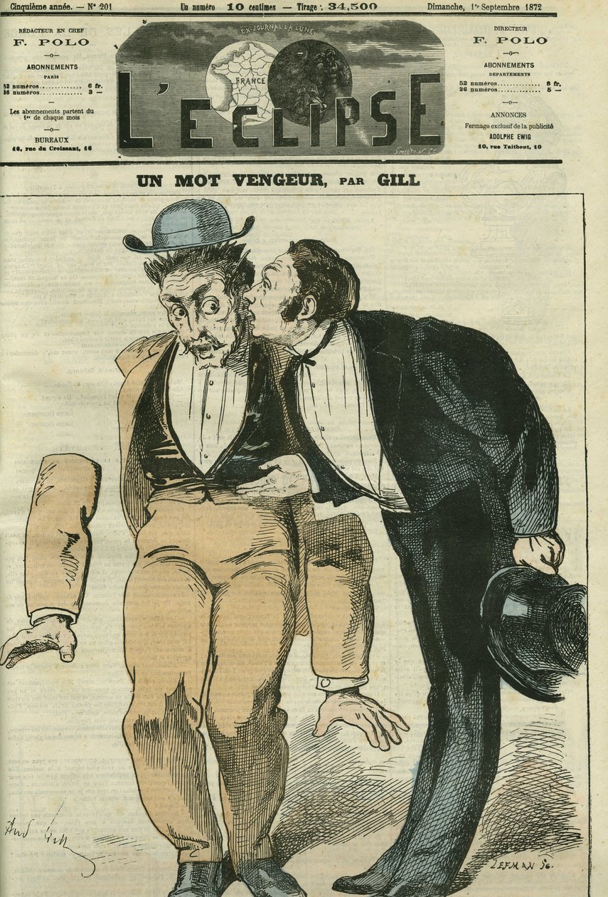 Et hevngjerrig ord, den første mannen får armene fallende når han hører ordet "sensur". Omslag i "" L