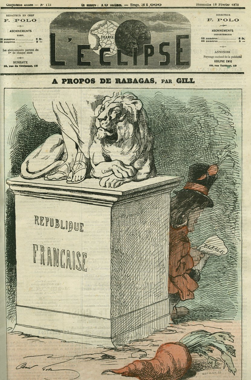 Om Rabagas, evokasjon av to stykker av viktorianske Sardou (1831-1908) om den revolusjonære ånden og de som lever den med "Rabagas" og "The Carrot King". Omslag i "" L
