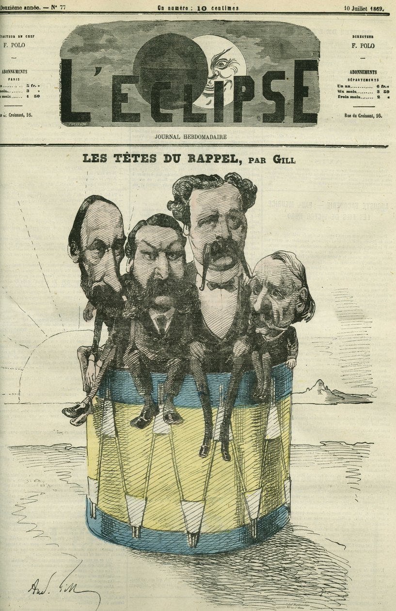 Auguste Vacquerie (1819-1895), Victor Hugo (1802-1885), Charles Hugo (1826-1871) og Paul Meurice (1818-1905), franskmenn med bokstaver. Omslag i "" L
