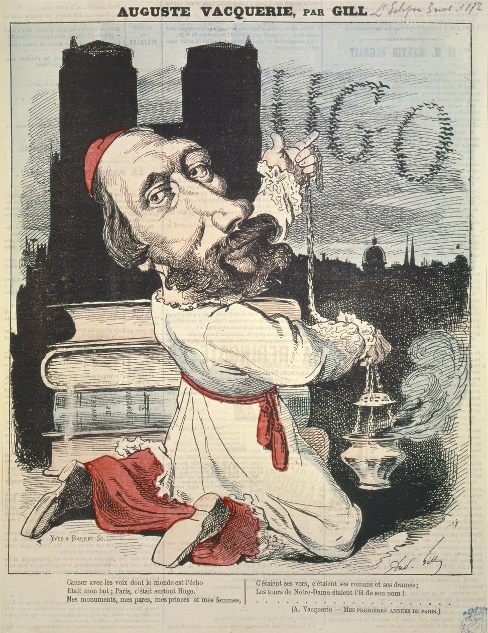Auguste Vacquerie (1819-95) fra omslaget til LEclipse, gravert av Yves & Barret, 3. november 1872 av Andre Gill
